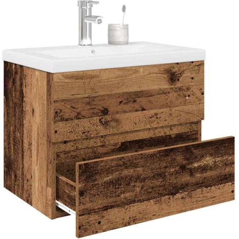 Meuble lavabo avec bassin et robinet-Meuble de salle de bain intégrés vieux bois 722390 (1/5)