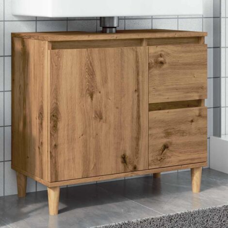 Armoire lavabo-Meuble de salle de bain chêne artisanal 65x33x60 cm bois d'ingénierie 634786