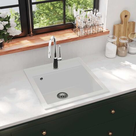 Évier de cuisine-Vasque de cuisine Granit Seul lavabo Blanc 448659 (1/5)