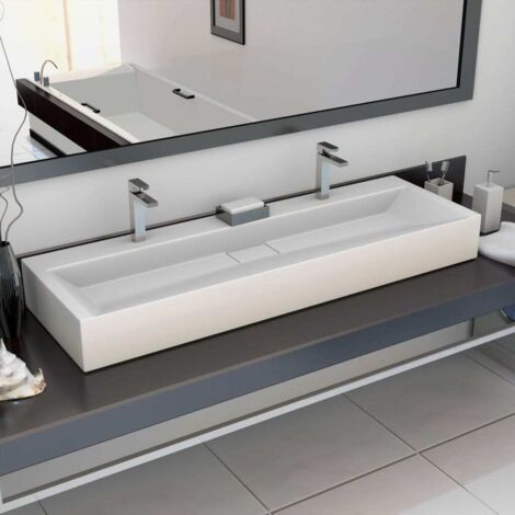 Lavabo-Vasque 120x46x11 cm Fonte minérale/marbre Blanc 143811 (1/5)