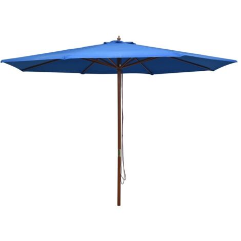 Parasol d'extérieur-Parasol de jardin avec mât en bois 350 cm Bleu 347859 (1/5)