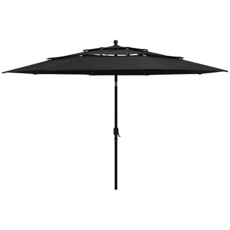 Parasol de jardin-Parasol de balcon à 3 niveaux avec mât en aluminium noir 3,5 m 702113 (1/5)