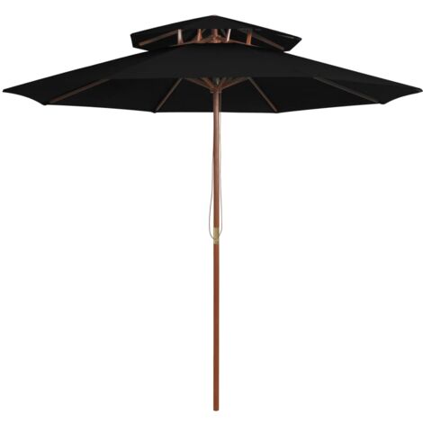 Parasol à deux étages avec mât-Parasol de jardin en bois noir 270 cm 397431 (1/5)