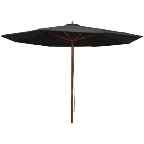 Parasol d'extérieur-Parasol de jardin avec mât en bois 350 cm Noir 612142 (1/5)