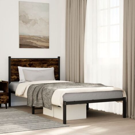 Cadre de lit en métal sans matelas-Structure de lit chêne fumé 100x190 cm 737985 (1/5)