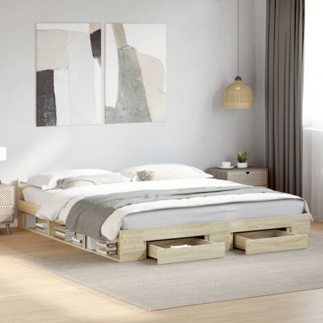 Cadre de lit avec tiroirs sans matelas-Structure de lit avec rangement chêne sonoma 180x200 cm 261036 (1/5)
