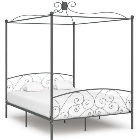 Cadre de lit à baldaquin sans matelas-Structure de lit gris métal 180x200 cm 101509 (1/5)