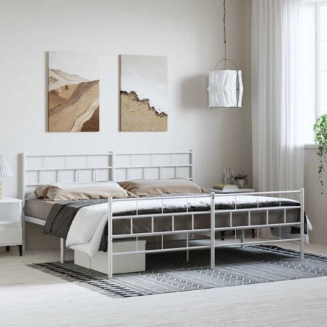 Cadre de lit métal sans matelas-Structure de lit et pied de lit blanc 193x203 cm 304241 (1/5)