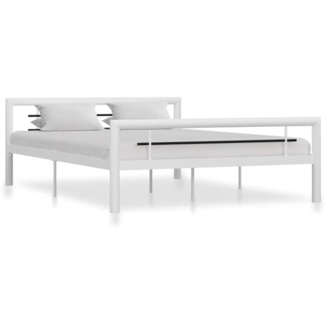Cadre de lit sans matelas-Structure de lit blanc et noir métal 160x200 cm 742589 (1/5)