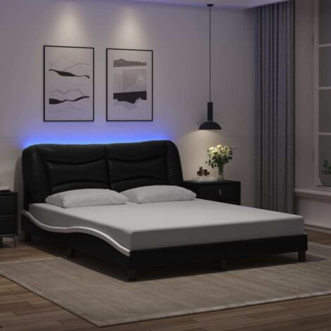 Cadre de lit avec LED sans matelas-Structure de lit noir et blanc 160x200 cm 843576 (1/5)