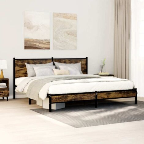 Cadre de lit en métal sans matelas-Structure de lit chêne fumé 160x200 cm 381786 (1/5)