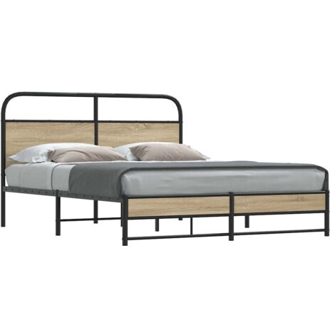 Cadre de lit en métal sans matelas-Structure de lit chêne fumé 160x200 cm 836678 (1/5)