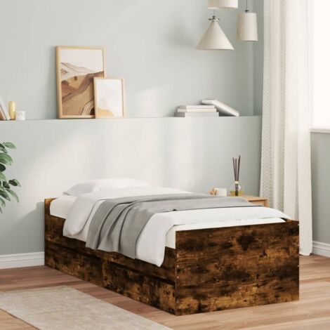 Cadre de lit avec tiroirs sans matelas-Structure de lit avec rangement chêne fumé 90x190 cm 906775 (1/5)