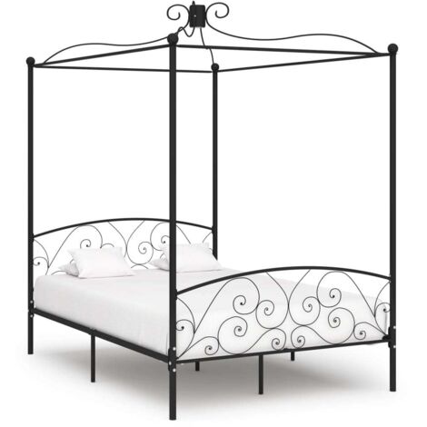 Cadre de lit à baldaquin sans matelas-Structure de lit noir métal 120x200 cm 864266 (1/5)