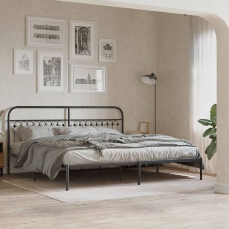 Cadre de lit métal sans matelas-Structure de lit avec tête de lit noir 200x200cm 600885 (1/5)