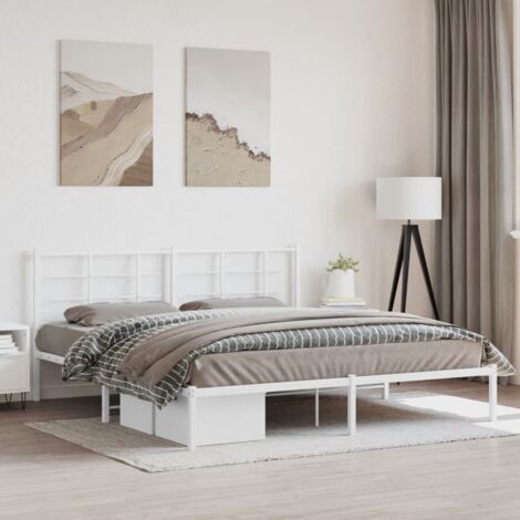 Cadre de lit métal sans matelas-Structure de lit et tête de lit blanc 180x200 cm 365593 (1/5)