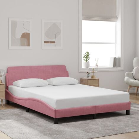 Cadre de lit et tête de lit sans matelas-Structure de lit rose 140x200cm velours 551475 (1/5)
