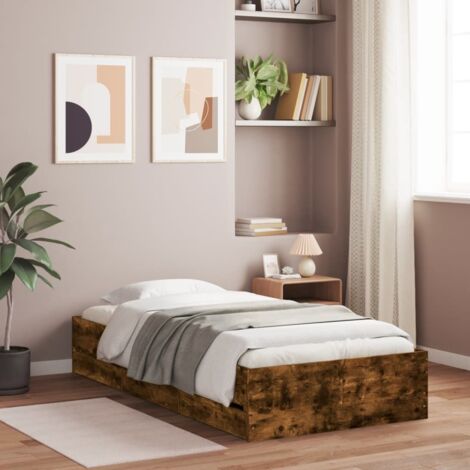 Cadre de lit avec tiroirs sans matelas-Structure de lit avec rangement chêne fumé 90x190 cm 583470 (1/5)