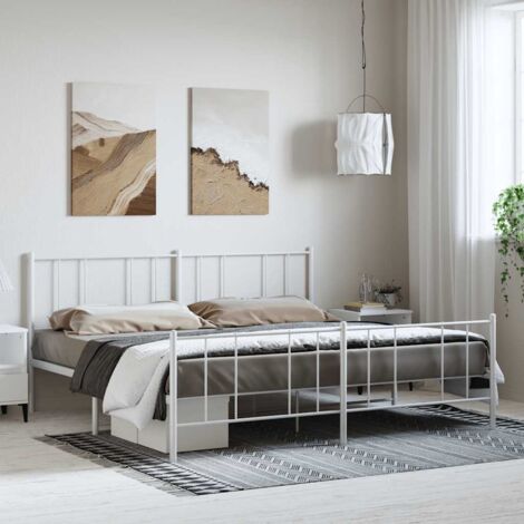 Cadre de lit métal sans matelas-Structure de lit et pied de lit blanc 193x203 cm 722692 (1/5)