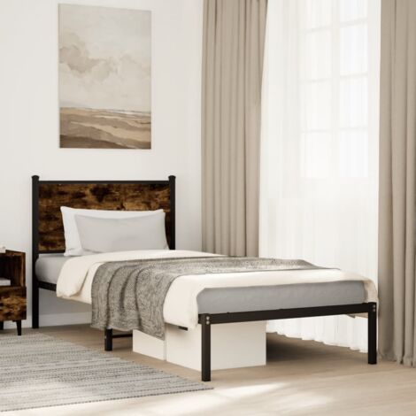 Cadre de lit en métal sans matelas-Structure de lit chêne fumé 90x190 cm 447814 (1/5)