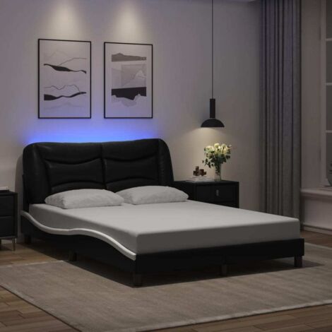 Cadre de lit avec LED sans matelas-Structure de lit noir et blanc 140x200 cm 709355 (1/5)
