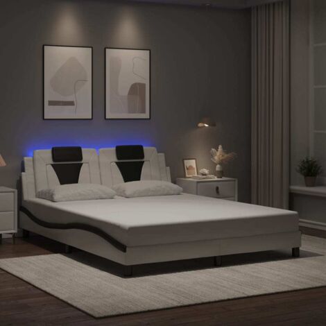 Cadre de lit avec LED sans matelas-Structure de lit blanc et noir 160x200 cm 755421 (1/5)