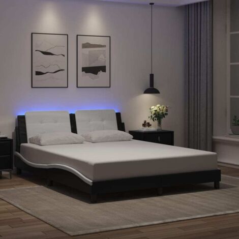 Cadre de lit avec LED sans matelas-Structure de lit noir et blanc 160x200 cm 221591 (1/5)