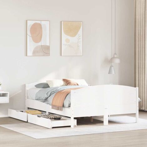 Cadre de lit sans matelas-Structure de lit blanc 140x190 cm bois de pin massif 756065 (1/5)
