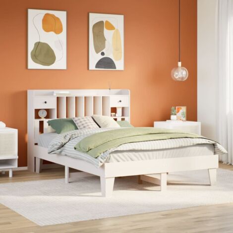 Cadre de lit sans matelas-Structure de lit blanc 140x190 cm bois de pin massif 123485 (1/5)