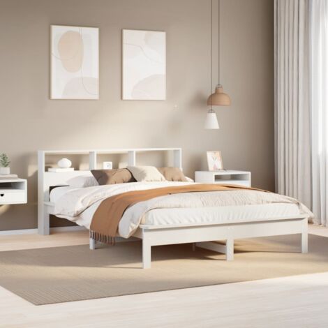 Cadre de lit sans matelas-Structure de lit blanc 140x200 cm bois de pin massif 321614 (1/5)