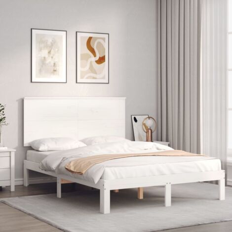 Cadre de lit sans matelas-Structure de lit blanc 140x200 cm bois de pin massif 392893 (1/5)