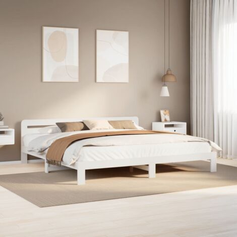 Cadre de lit sans matelas-Structure de lit blanc 200x200 cm bois massif de pin 111181 (1/5)