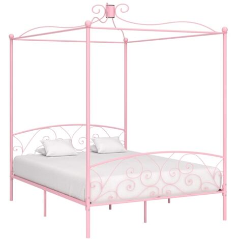 Cadre de lit à baldaquin sans matelas-Structure de lit rose métal 160x200 cm 387910 (1/5)
