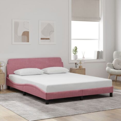 Cadre de lit et tête de lit sans matelas-Structure de lit rose 160x200cm velours 470732 (1/5)