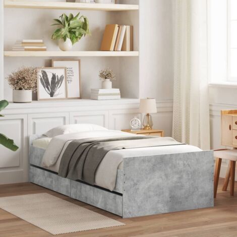 Cadre de lit avec tiroirs sans matelas-Structure de lit avec rangement gris béton 90x190 cm 428327 (1/5)