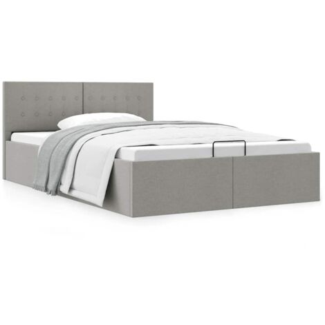 MODFU Lit Coffre 140x200 Cm Avec Rangement Hydraulique Eclairage Led Et Ports Usb Type C Lin Gris