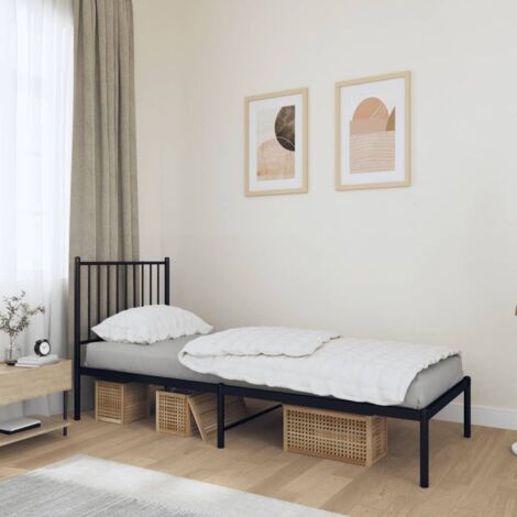 Cadre de lit métal sans matelas-Structure de lit avec tête de lit noir 75x190 cm 461392 (1/5)