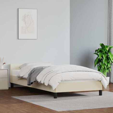Cadre de lit avec tête de lit sans matelas-Structure de lit crème 90x190 cm 590939 (1/5)