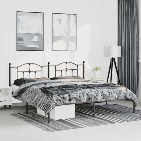 Cadre de lit métal sans matelas-Structure de lit avec tête de lit noir 193x203cm 110174 (1/5)