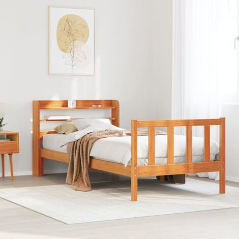 Cadre de lit et tête de lit sans matelas-Structure de lit cire marron 100x200 cm 373260 (1/5)