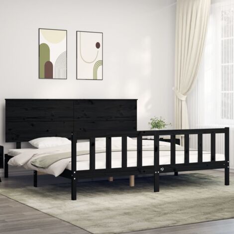 Cadre de lit sans matelas-Structure de lit noir 200x200 cm bois massif de pin 713053 (1/5)