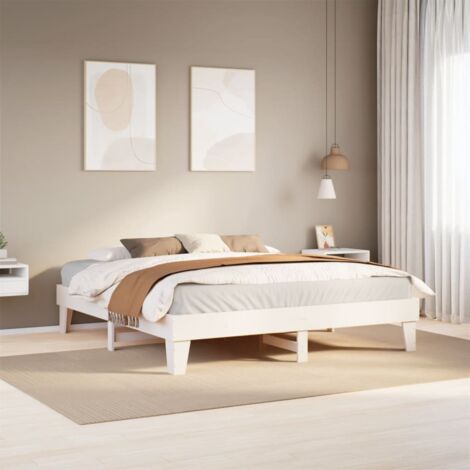 Cadre de lit sans matelas-Structure de lit blanc 200x200 cm bois massif de pin 729763 (1/5)