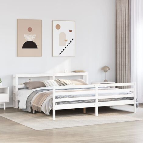 Cadre de lit sans matelas-Structure de lit blanc 200x200 cm bois massif de pin 990779 (1/5)
