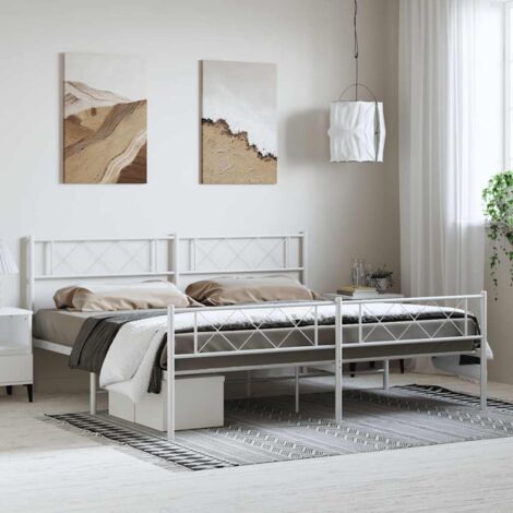 Cadre de lit métal sans matelas-Structure de lit et pied de lit blanc 183x213 cm 279408 (1/5)