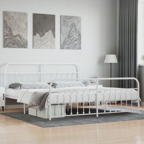 Cadre de lit métal sans matelas-Structure de lit et pied de lit blanc 200x200 cm 369648 (1/5)