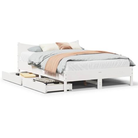 Cadre de lit avec tiroirs-Structure de lit avec rangement blanc 160x200 cm bois massif de pin 480423 (1/5)