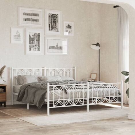 Cadre de lit métal sans matelas-Structure de lit et pied de lit blanc 183x213 cm 108633 (1/5)