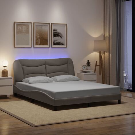 Cadre de lit avec LED sans matelas-Structure de lit taupe 160x200 cm tissu 890343 (1/5)
