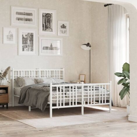 Cadre de lit métal sans matelas-Structure de lit et pied de lit blanc 140x190 cm 621078 (1/5)