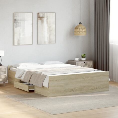 Cadre de lit avec tiroirs sans matelas-Structure de lit avec rangement chêne sonoma 120x190 cm 231379 (1/5)